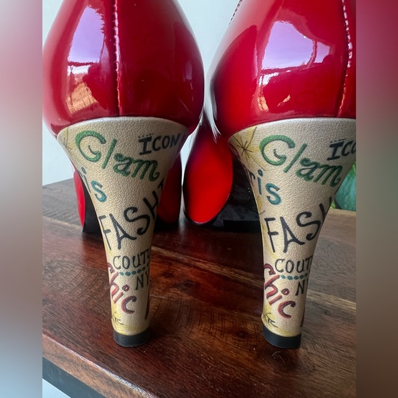 Brighton "Wallis" Cherry Red Patent Peep-Toe Pumps Size 8.5 - Picture 3 of 11